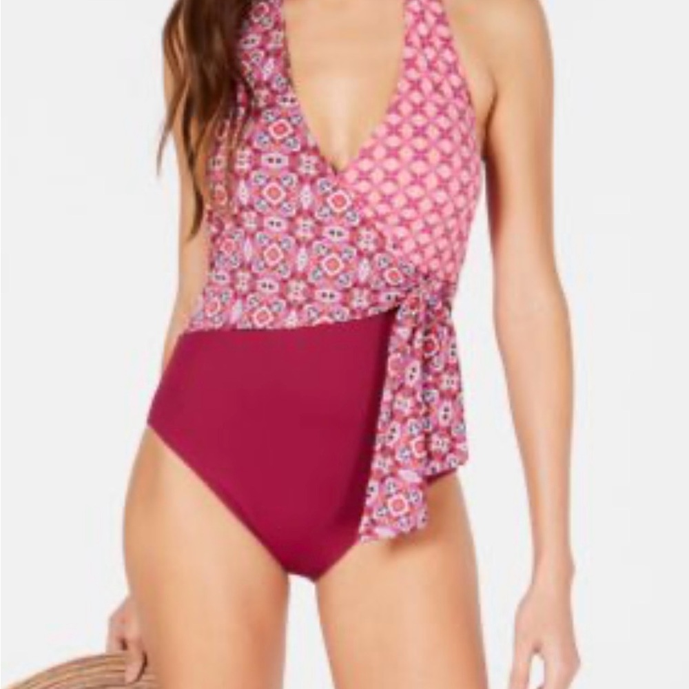 Lauren Ralph Lauren Tile-Print Halter-Neck Tummy-Control One-Piece Swimsuit
